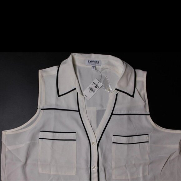 Express Womens Portofino V-Neck Button-Down Sleeveless Blouse Shirt White Size L - Picture 2 of 7